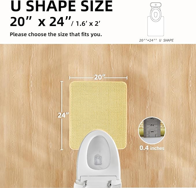 Toilet Rug, Thin Toilet Rugs U Shaped Washable Non Slip Absorbent Quick Dry Low Pile Toilet Mat, Yellow 20"x24" U Shape