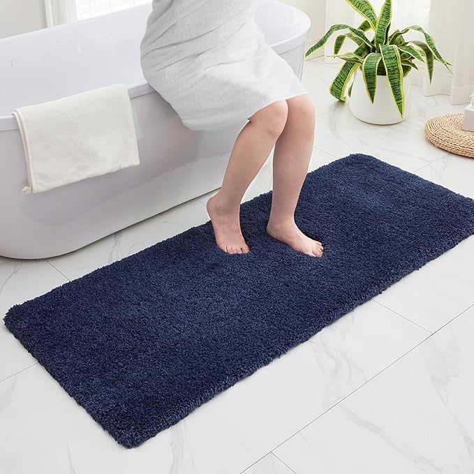 Bathroom Rugs 24x48 Non Slip Navy Fluffy Bath Mat for Bathroom Floor Washable Plush Luxury Bath Rug for Tub Soft Shaggy Absorbent Shower Sink Mat