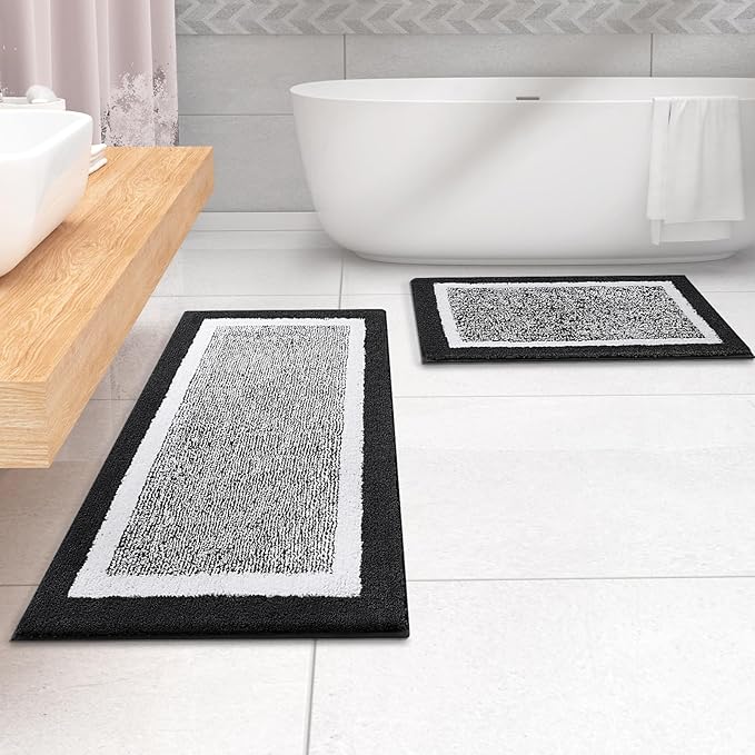 OLANLY Bathroom Rugs 47x20, Extra Soft and Absorbent Microfiber Bath Mat, Non-Slip, Machine Washable, Quick Dry Shaggy Bath Carpet, Suitable for Bathroom Floor, Tub, Shower (Runner, Black)