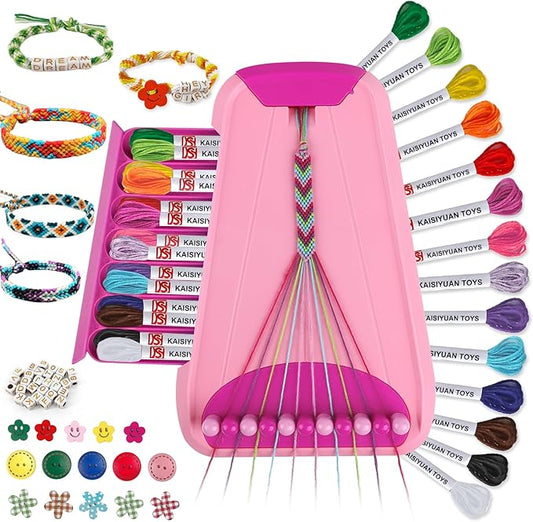 Maynacs Arts and Crafts for Kids Ages 8-12,Friendship Bracelet Making Kit for Girl,Kids Jewelry Making Kit with 28 Pre-Cut Threads,Christmas Birthday Gifts for Ages 6 7 8 9 10 11 12 Year Old Pink