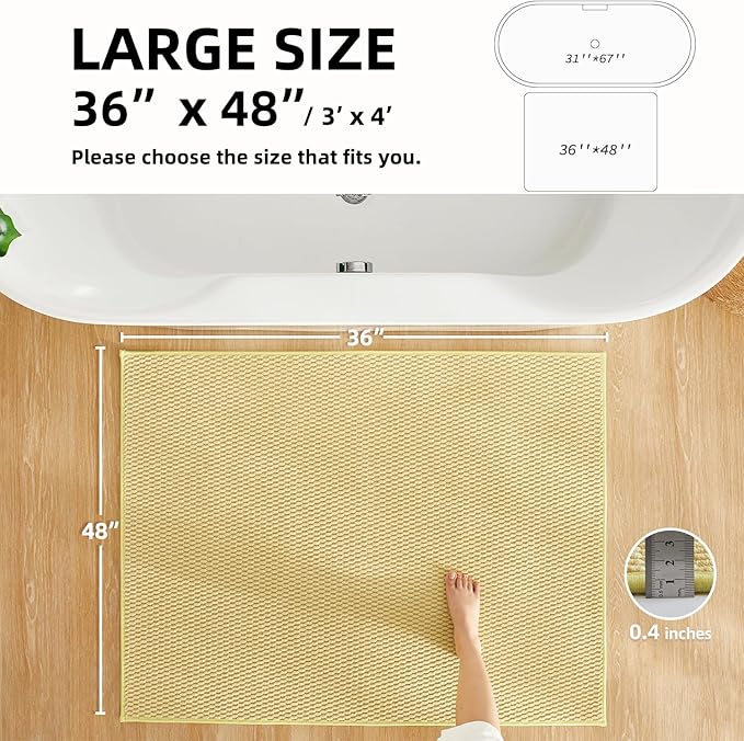 Large Bathroom Rugs Non Slip Washable Bath Rugs Super Absorbent Bathroom Rug Thin Quick Dry Low Pile Bath Mats, Yellow 36"x48"
