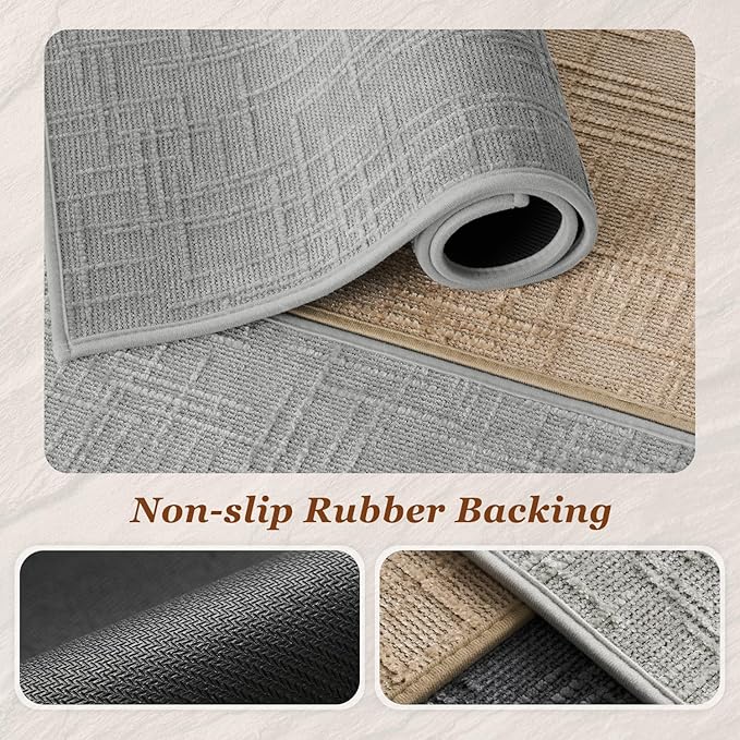AMOAMI Bath Mat Non Slip Super Absorbent Quick Dry Bath Mats for Bathroom Floor Rubber Backing Washable Bathroom Rugs Modern Woven Jacquard Mat, Beside Tub Bath Rugs, 20" x 32", LightGrey