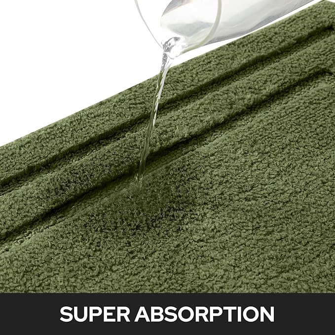 HOMEIDEAS Bathroom Rugs Sets 2 Piece, Super Soft and Absorbent Non Slip Microfiber Machine Washable Bath Mat Set (20" x 32" + 16" x 24", Sage Green)