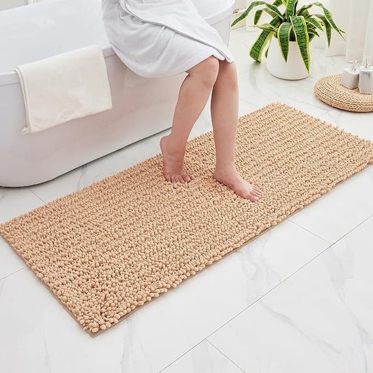 Bathroom Runner Rug 24x70 Non Slip Washable Long Bath Mat for Tub Thick Soft Absorbent Bathroom Floor Mat Large Chenille Bath Rug for Shower, Beige