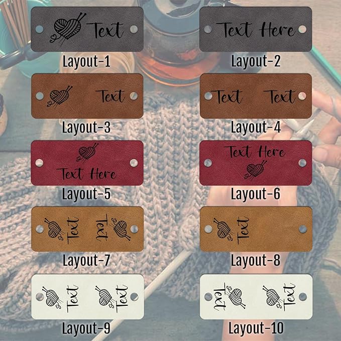 Custom Leather Tags for Crochet Items Personalized Tag for Handmade Items with Rivets Embellishment Knit DIY Craft Accessories-2"x0.8"