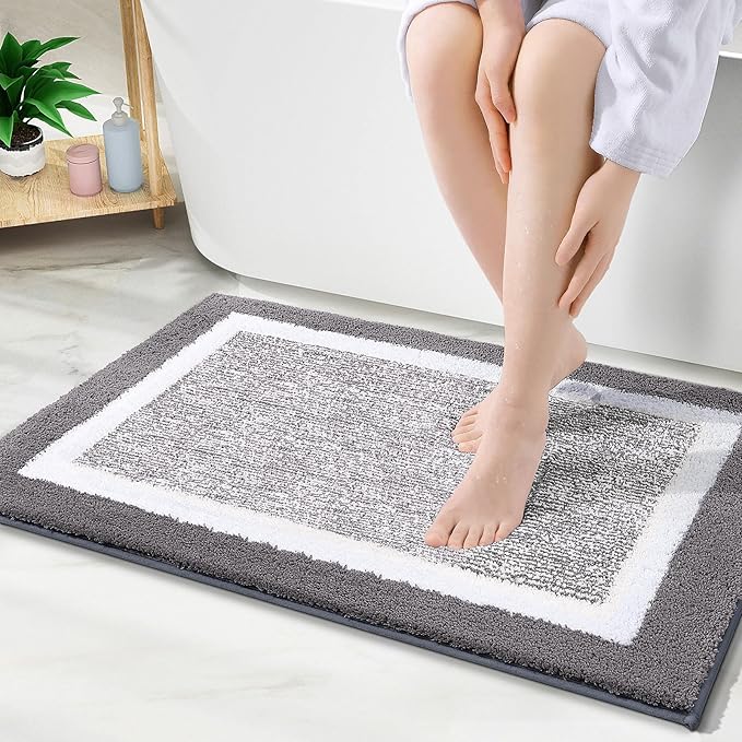 OLANLY Bathroom Rugs 30x20, Extra Soft and Absorbent Microfiber Bath Mat, Non-Slip, Machine Washable, Quick Dry Shaggy Bath Carpet, Suitable for Bathroom Floor, Tub, Shower (Medium, Charcoal)