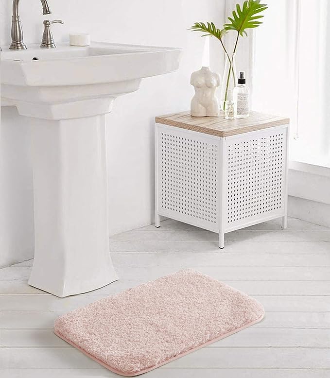Suchtale Non Slip Bath Mat, 16 x 24, Dusty Pink - Soft Microfiber Shaggy Mat, Machine Washable, Thick Plush for Shower