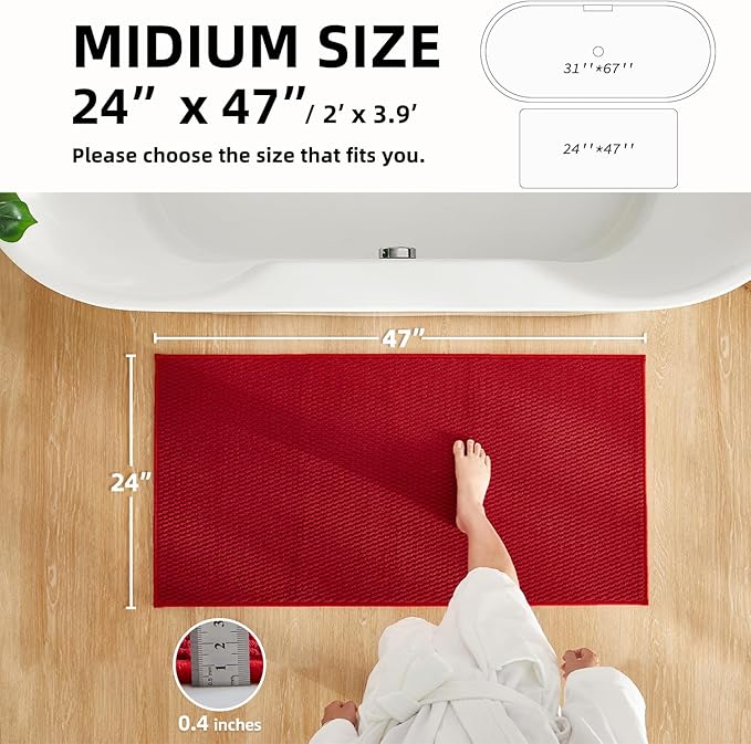 Christmas Bathroom Rugs Non Slip Washable, Super Absorbent Thin Bath Mat Quick Dry Low Pile Bathroom Rug, Red 24"x47"