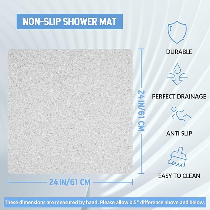 Non-Slip Bathtub Mat, Anti Slip Shower Mat, Fast Drying Bathtub Mats, Foot Scrubber Mat, Anti Slip Mat for Tub, Floor, Bathroom, Kitchen, Home, Hotel (White 24"×24")