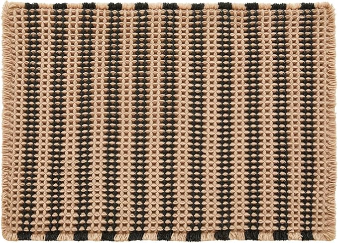 Waffle Bath Mat, Boho Bathroom Rugs Non Slip Washable Super Absorbent Quick Dry Bath Mat Farmhouse Bathroom Decor, 36"x24" Black and Khaki