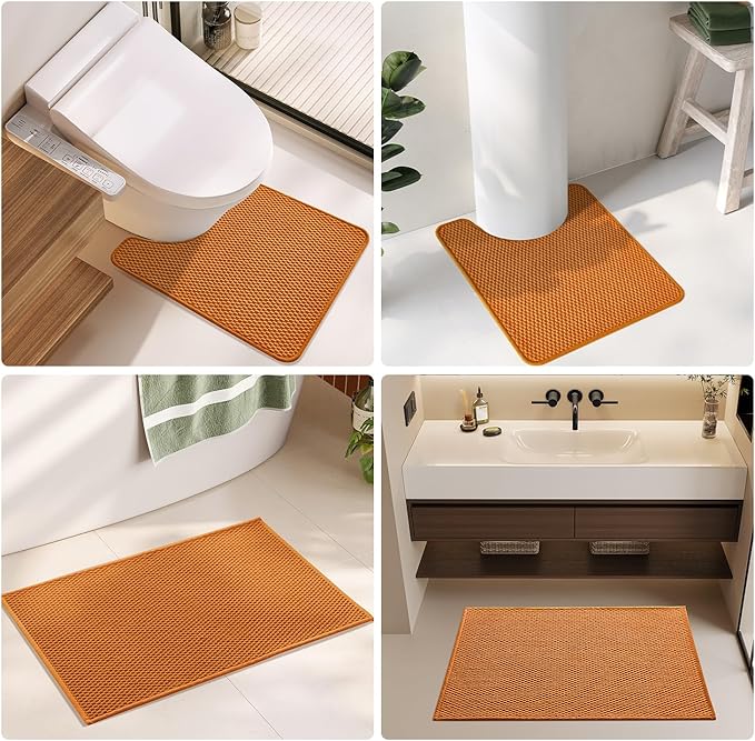 Bathroom Rugs Non Slip Washable, Super Absorbent Thin Bath Mat Small Quick Dry Low Pile Bathroom Rug, Orange 16"x24"