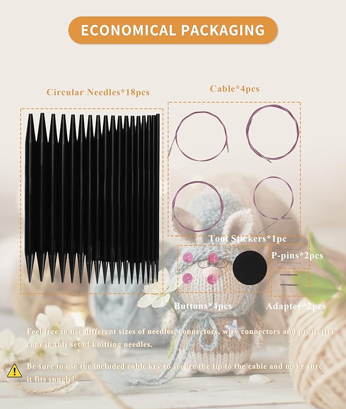 Interchangeable Circular Knitting Needle Set, 9 Pairs of Circular Knitting Needle Set, 3 to 6mm Metal Knitting Needles Set with Ergonomic Handles and Storage Bag, for Weaving Project