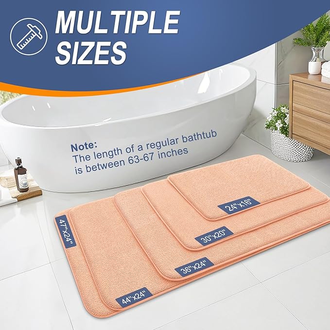OLANLY Thick Memory Foam Bath Mat Rug 24x16, Extra Soft Absorbent Bathroom Rug, Quick Dry Bath Mats, Non-Slip, Machine Washable Carpet for Bathroom, Tub and Shower, Home Decor Accessories, Peach