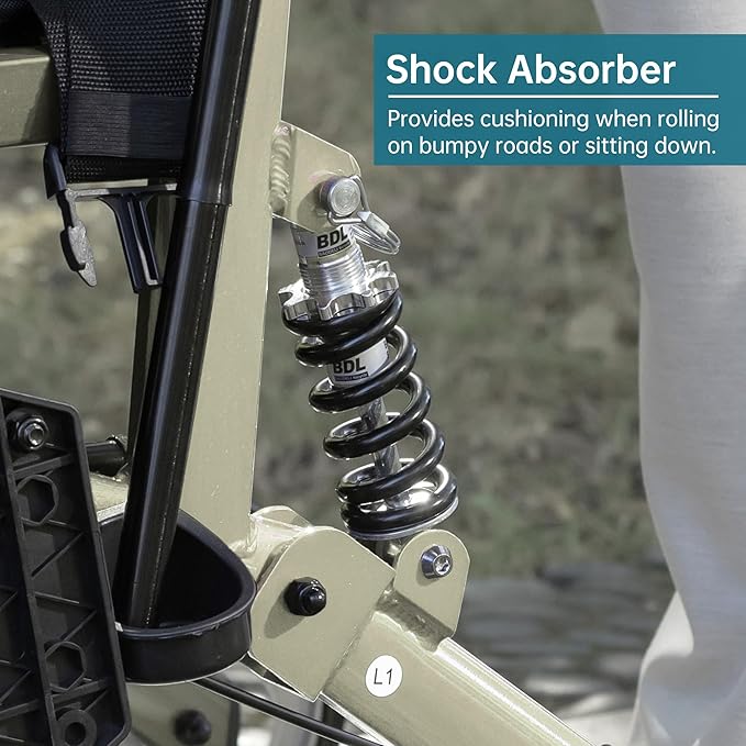 ELENKER 2 in 1 Rollator Walker & Transport Chair for Seniors, Folding Rolling Walker Wheelchair Combo with Wide Seat and Shock Absorber, Champagne