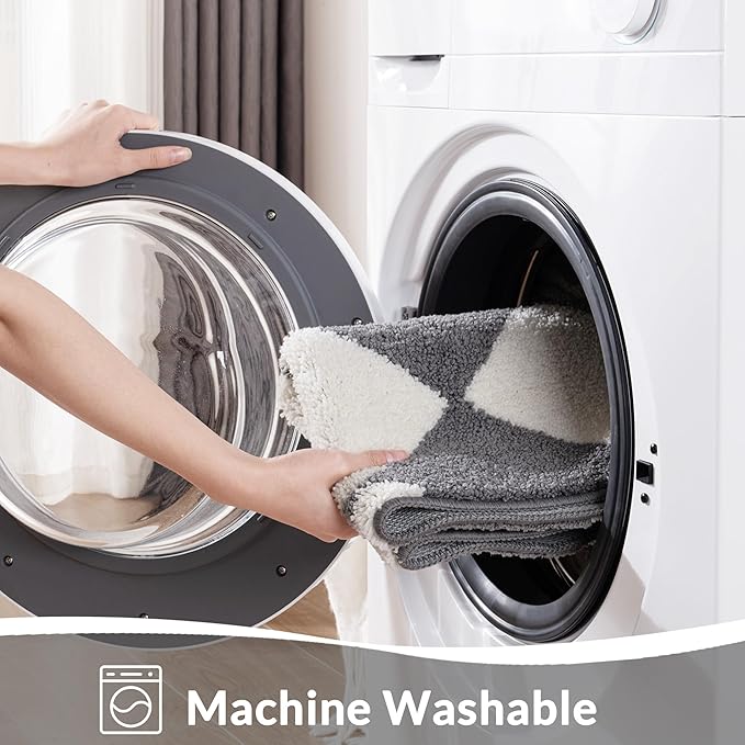 Exclusivo Mezcla Bathroom Rugs Mat 17x24, Extra Soft Non Slip Absorbent Water Microfiber Bath Rugs, Machine Washable Quick Dry Bath Mats for Bathroom Floor, Shower, Home Decor, Checkered Grey