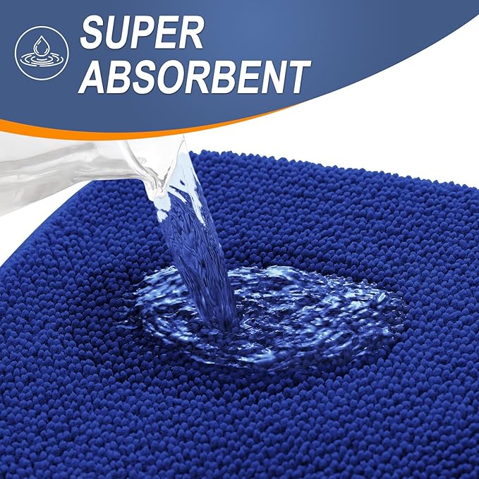 OLANLY Thick Memory Foam Bath Mat Rug 47x20, Extra Soft Absorbent Bathroom Rug, Quick Dry Bath Mats, Non-Slip, Machine Washable Carpet for Bathroom, Tub and Shower, Home Decor Accessories, Royal Blue