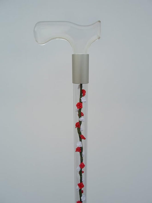 Elegant Acrylic Designer Walking Cane (35", Red & White Silk Roses)