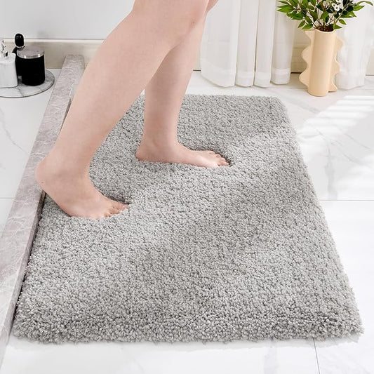 Grey Bathroom Rug 20x32 Non Slip Fluffy Bath Mat for Bathroom Floor Washable Plush Luxury Bath Rug for Tub Soft Shaggy Absorbent Shower Sink Mat