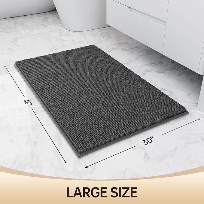 Amyracel Bathroom Rug Mat 30x48, Thick Soft Quick Dry Absorbent Chenille Bath Rug, Rubber Back Non Slip Machine Washable Bath Mat for Bathroom Shower Tub Floor