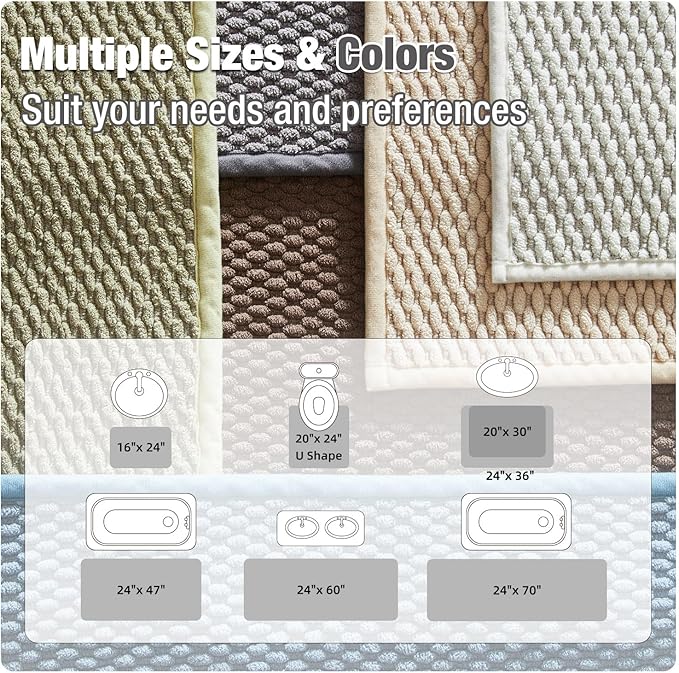 Bathroom Rugs Non Slip Washable, Super Absorbent Thin Bath Mat Small Quick Dry Low Pile Bathroom Rug, Light Grey 16" x 24" / 1'4" x 2'