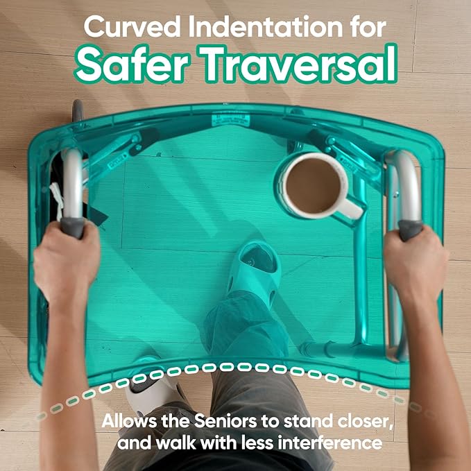 SoulThink® Full Transparency Walker Tray - Essential Walker Accessories Compatible with Most Walkers for Seniors, Walker Tray for Folding Walker with Utility Bag, Non-Slip Mat & Cup Holder (Green)
