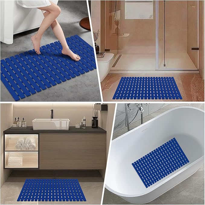 MBOSS Bath Tub Shower Mat Non Slip Bathtub Mats for Bathroom Shower Floor Mat Bath Mats for Shower Tub Anti Slip Shower Mat with Drain Hole and Large Suction Cups(Deep Blue, 27.5 X 15.7 Inch)