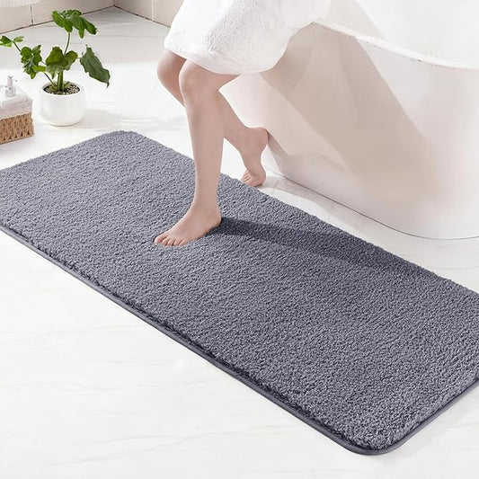 Exclusivo Mezcla Bathroom Rugs Mat 24x70, Extra Soft Non Slip Absorbent Water Microfiber Bath Rugs, Machine Washable Quick Dry Bath Mats for Bathroom Floor, Shower, Home Decor, Solid Grey