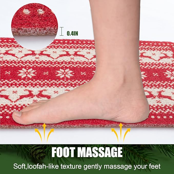 Christmas Non-Slip Bathtub Mat, Anti Slip Shower Mat, Fast Drying Bathtub Mats, Foot Scrubber Mat, Anti Slip Mat for Tub, Floor, Bathroom, Kitchen, Home, Hotel (Reindeer Snowflake, 24"x16")