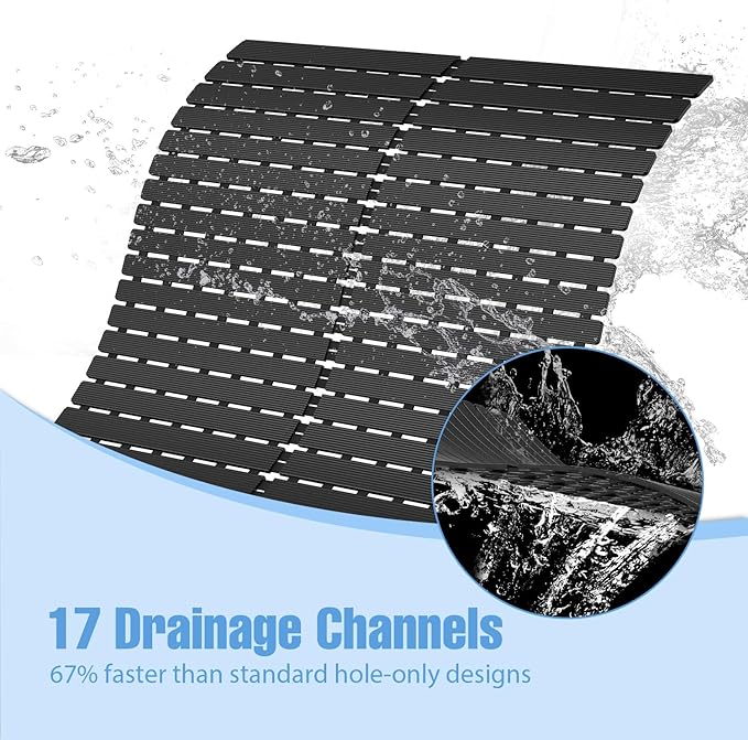 Shower Mat Non-Slip Bath Mat for Tub and Shower Stall,200+ Suction Cups with Drain Holes, Quick Dry Machine Washable, Extra Grip for Elderly and Baby, Bathroom Essentials 24x24 Inch(Black)