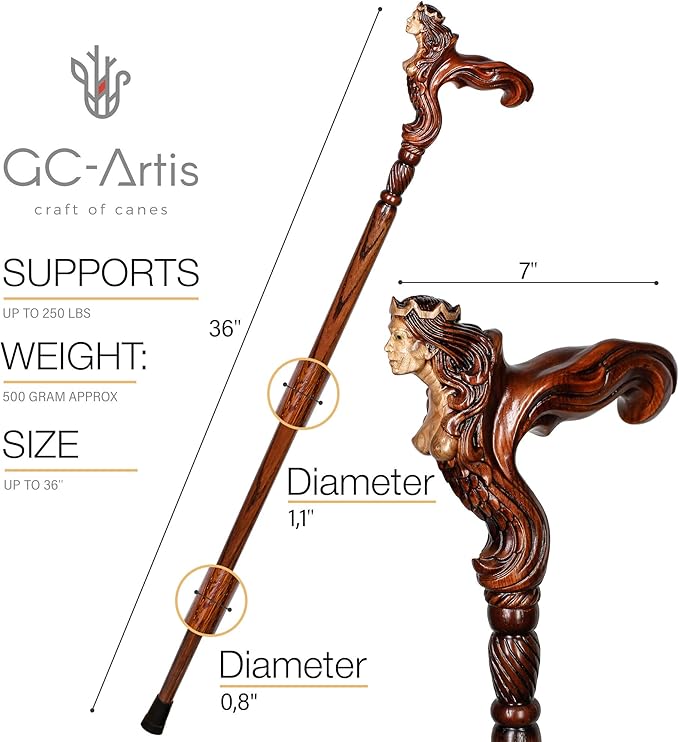 Luxury Handmade Wooden Walking Cane – Premium Carved Solid Wood, Ergonomic Comfort Grip, Designer Canes for Men & Women, Elegant Fashionable Walking Stick 36