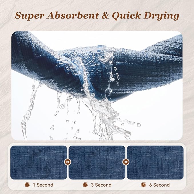 AMOAMI Bath Mat Non Slip Super Absorbent Quick Dry Bath Mats for Bathroom Floor Rubber Backing Washable Bathroom Rugs Modern Woven Jacquard Mat, Beside Tub Bath Rugs, 2' x 5', Blue