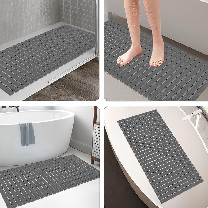 MBOSS Bathtub Mat Non Slip, Shower Mat for Inside Shower, Suction Cups Design and Drain Holes, 37.5 X 15.7 Inch, Bathroom Essentials Safe, Easy to DIY Cut, Soft and Eco-Friendly Materials