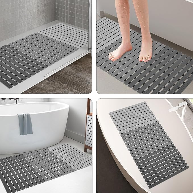 MBOSS Bath Tub Shower Mat Non Slip Bathtub Mats for Bathroom Shower Floor Mat Bath Mats for Shower Tub Anti Slip Shower Mat with Drain Hole and Large Suction Cups (Gradient Grey, 37.5 X 15.7 Inch)