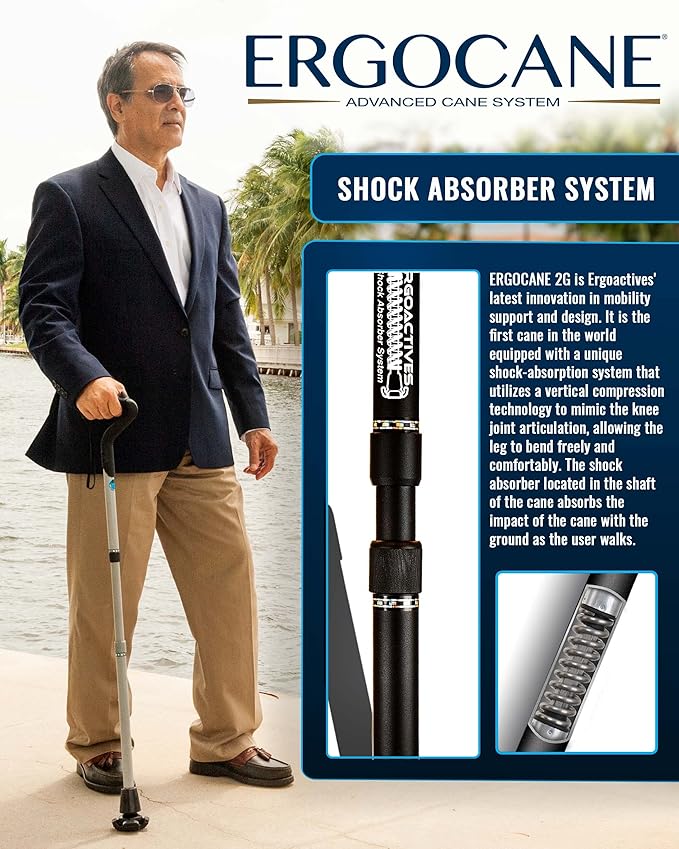 New Ergocane 2G by Ergoactives As Seen On TV. Shock Absorber Fully-Adjustable Ergonomic Cane (Maroon Wood)