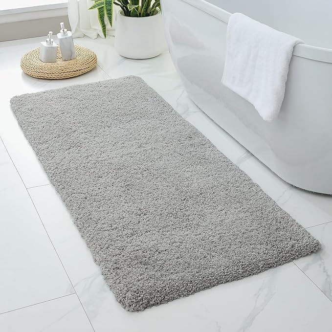 Gray Bathroom Runner Rug 24x70 Non Slip Fluffy Long Bath Mat for Bathroom Floor Washable Plush Luxury Bath Rug for Tub Absorbent Shower Sink Mat Bedside Rug
