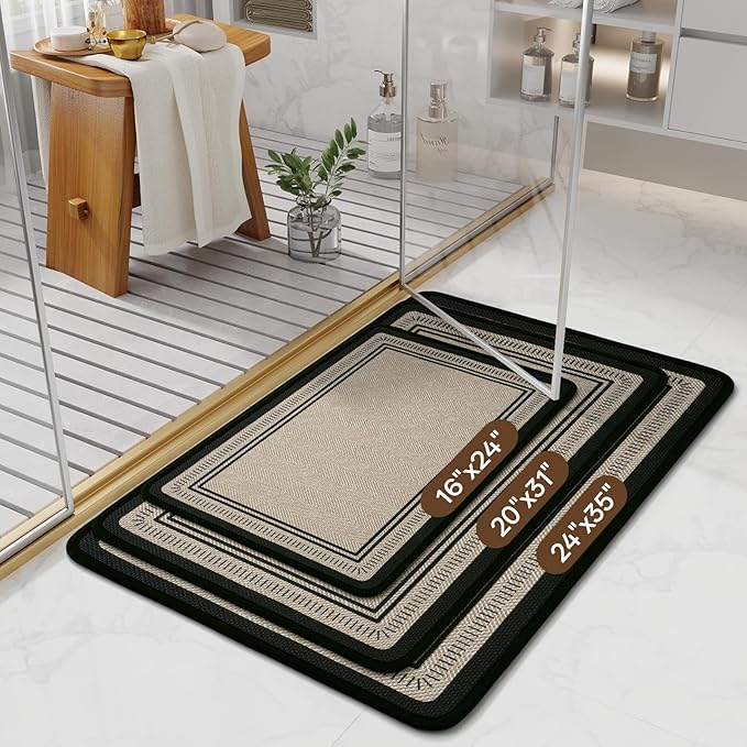24"×35" Non Slip Bath Mat with Rubber Backing, Absorbent Quick Dry Bath Mats Washable, Low Pile Bathroom Rugs Fit Under Door for Bathroom Floor, Shower and Sink, Brown