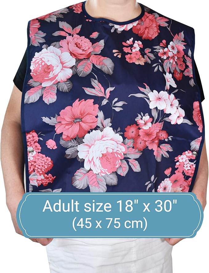 6 Pack Adult Bibs with Crumb Catcher - Waterproof and Reusable Clothing Protectors for Elderly Women