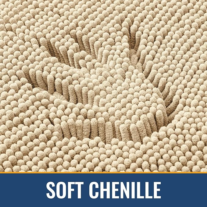 Arotive Bathroom Rugs 44x24, Extra Soft Absorbent Shaggy Chenille Bath Rugs, Machine Washable Rubber Backing Non-Slip Bath Mats for Bathroom Floor Tub and Shower, Home Decor Accessories, Beige