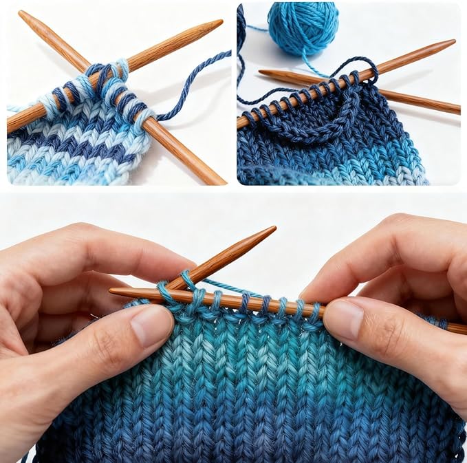 Double Pointed Knitting Needles Set,55 Pcs Carbonized Bamboo Knitting Needles Kit,Short 13cm/5.1in (2.0mm-5.0mm),with Small Tools,Straight Wooden Needles for Beginners,Sock,Handmade Weave DIY Lover