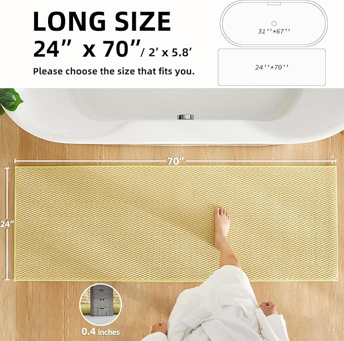 Bathroom Runner Rugs, Long Bath Mat Runner Washable Thin Quick Dry Low Pile Bathroom Runner Rugs Non Slip, Yellow 24"x70"