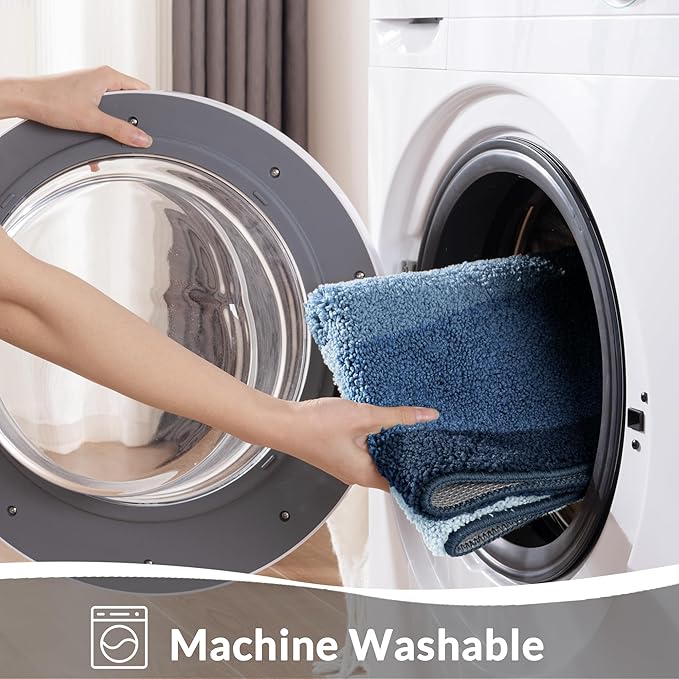 Exclusivo Mezcla Bathroom Rugs Mat 17x24, Extra Soft Non Slip Absorbent Water Microfiber Bath Rugs, Machine Washable Quick Dry Bath Mats for Bathroom Floor, Shower, Home Decor, Waved Blue