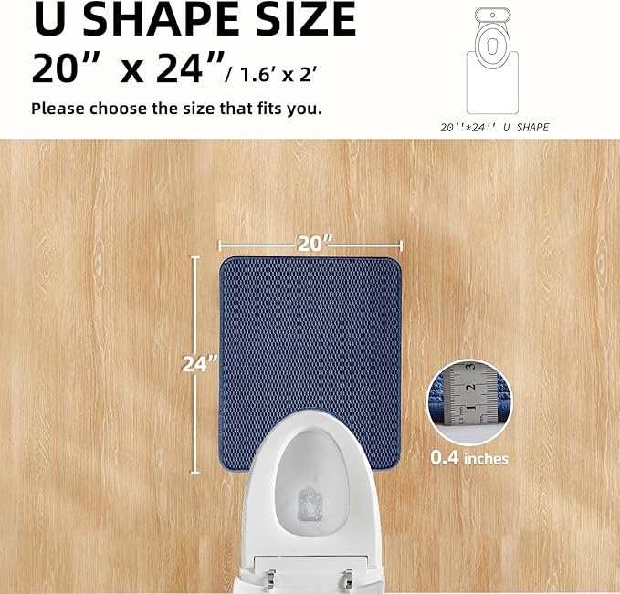 Toilet Rug, Thin Toilet Rugs U Shaped Washable Non Slip Absorbent Quick Dry Low Pile Toilet Mat, Navy Blue 20"x24" U Shape