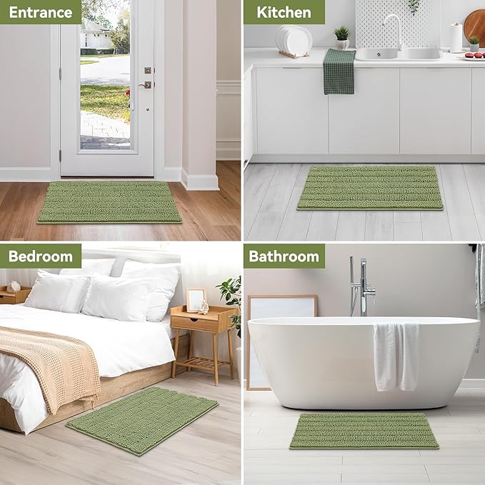 Bcoimo 36"×24" Chenille Bath Mat – Non-Slip with Backing Bath Rug Ultra-Absorbent and Machine Washable Bathroom Mat Quick-Dry Design. Ideal for Bathroom and Tub Areas