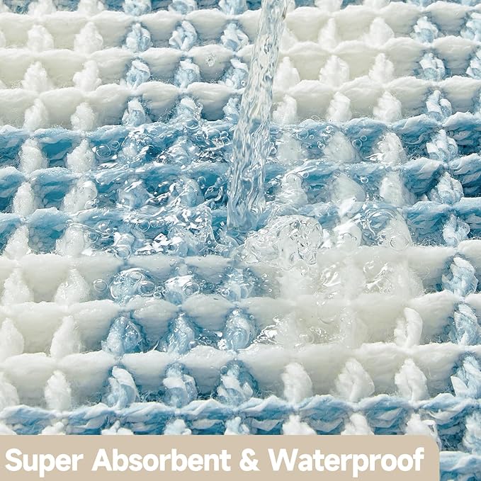 Waffle Runner Rug Bathroom, Long Boho Bathroom Rugs Non Slip Washable Absorbent Checkered Bathroom Mat Quick Dry Cute Bath Mat, 60"x24" Blue and White