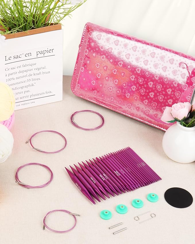 Aeelike Interchangeable Knitting Needles Set, 13 Sizes Circular Knitting Needles (3.0-10.0 mm) with 4 Cables & Leather Case, Smooth Knitting Needle for Blankets Cushions, Ideal Gift