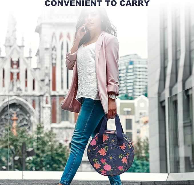 JLDTOP Round Embroidery Project Bag Embroidery Storage Organizer Cross Stitch Bag Floral for Floss, Hoops, Thread, Knitting Tools(Bag Only) (Blue Floral)