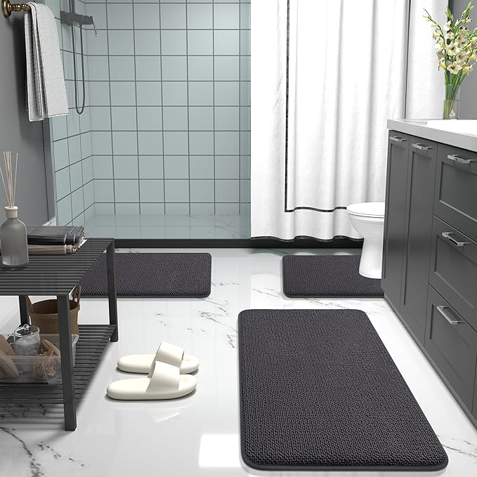 OLANLY Thick Memory Foam Bath Mat Rug 30x20, Extra Soft Absorbent Bathroom Rug, Quick Dry Bath Mats, Non-Slip, Machine Washable Carpet for Bathroom, Tub and Shower, Home Decor Accessories, Dark Grey
