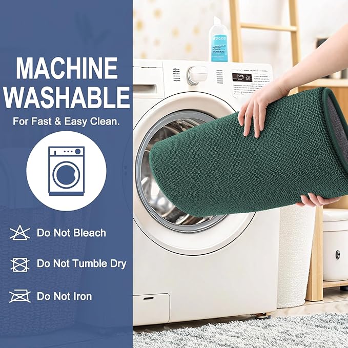 OLANLY Thick Memory Foam Bath Mat Rug 59x20, Extra Soft Absorbent Bathroom Rug, Quick Dry Bath Mats, Non-Slip, Washable Carpet for Bathroom, Tub and Shower, Home Decor Accessories, Blackish Green