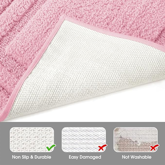 HOMEIDEAS Bathroom Rugs Sets 2 Piece, Super Soft and Absorbent Non Slip Microfiber U-Shaped Toilet Bath Mat Set (20"x32"+U20 x24, Light Pink)