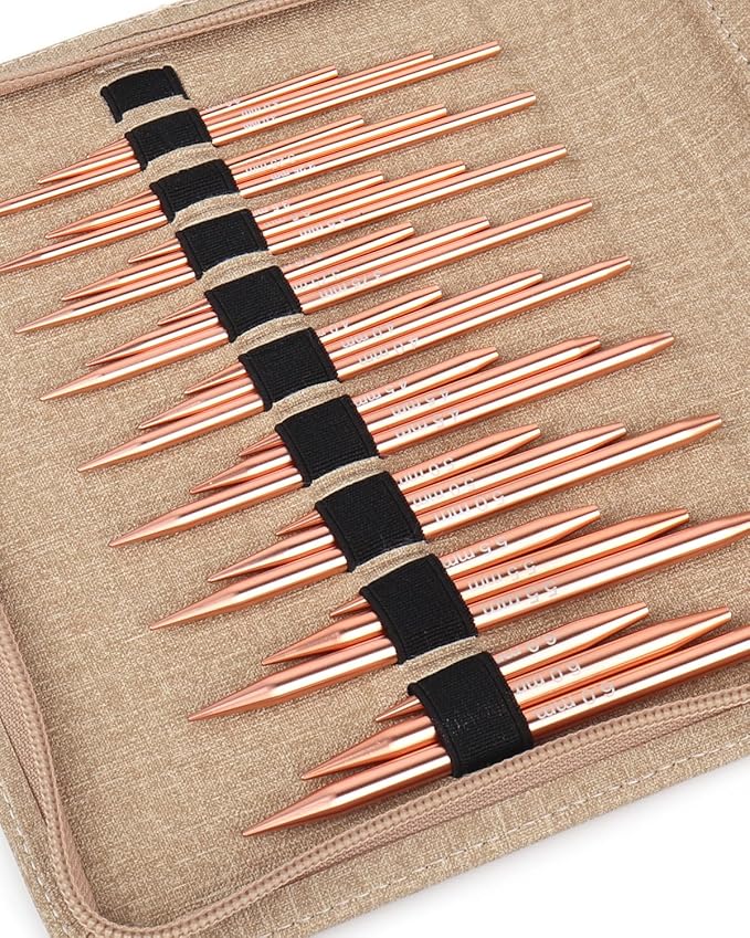 Aeelike Aluminu Interchangeable Knitting Needles Set, Circular Knitting Needles Set with 4 Cable 3 to 6 mm, Interchangeable Needle for Knitting Multiple Combinations, Gold